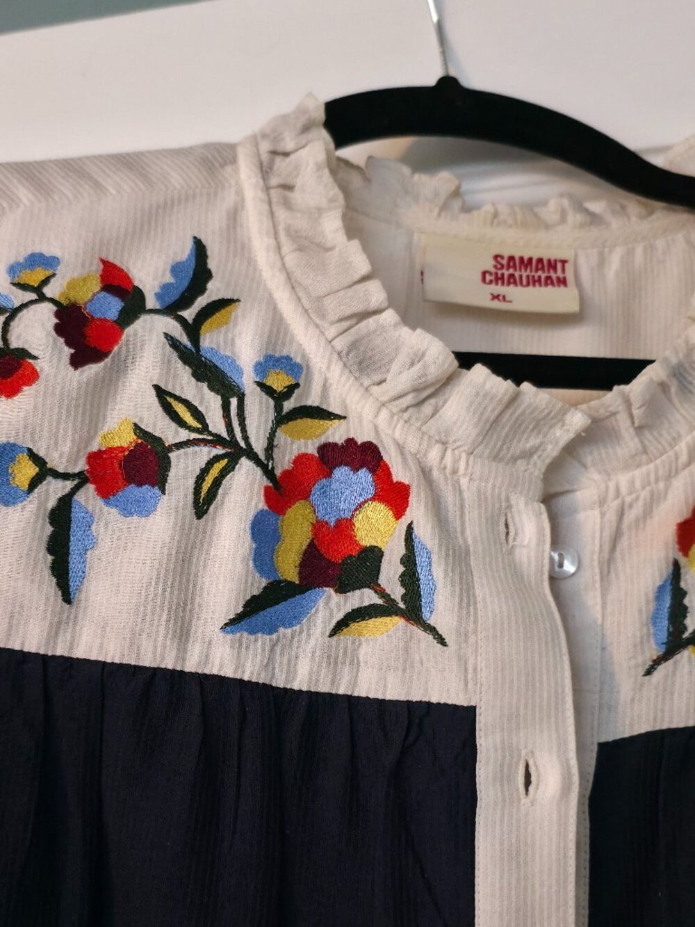 Anthropologie Samant Chauhan Embroidered Navy Blouse - Picture 2 of 3